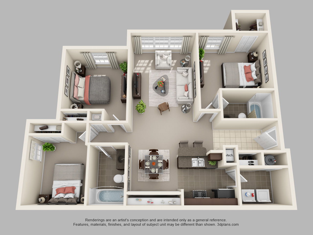3 Bedroom 2 Bath floor plan
